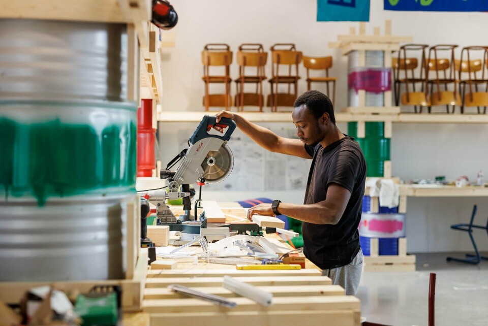 documenta fifteen: El Warcha, Clever ways of stacking chairs, 2022, installation view, Fridericianum, Kassel, June, 11,2022, photo: Frank Sperling.