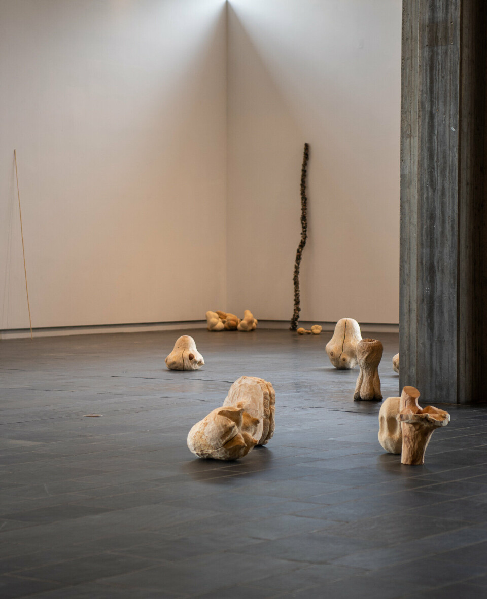 Installasjonsfoto av Siv Bugge Vatnes utstilling «Mykt, varmt og åndelig» på Skien kunstforening. Foto: Ole Morten Eyra Installasjonsfoto av Siv Bugge Vatnes utstilling «Mykt, varmt og åndelig» på Skien kunstforening. Foto: Ole Morten Eyra